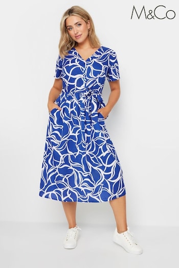 M&Co Blue Printed Half Placket Dress (B66090) | £34