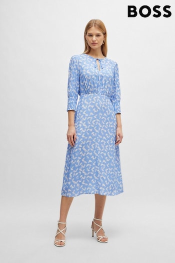 BOSS Blue Tie-Neck Dress With Cropped Sleeves (B66098) | £389