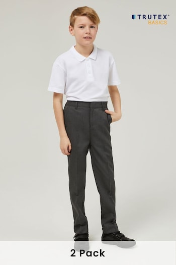 Trutex Boys Regular Leg Grey 2 Pack School Trousers Talk (B66100) | £25 - £29