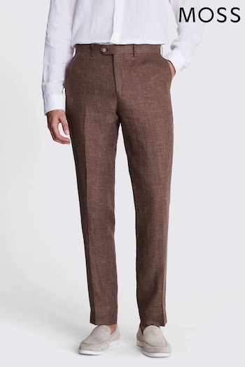 MOSS Tailored Fit Rust Linen Brown Trousers (B66192) | £110