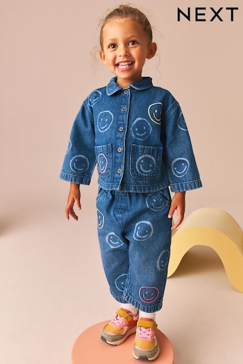 Denim Smiley 100% Cotton Shacket and Trousers Set (3mths-7yrs) (B66247) | £22 - £26