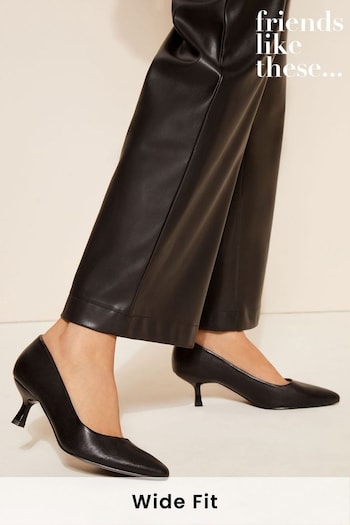 Friends Like These Black Wide FIt Faux Leather Low Heel Pointed Toe Court Shoe (B66381) | £32