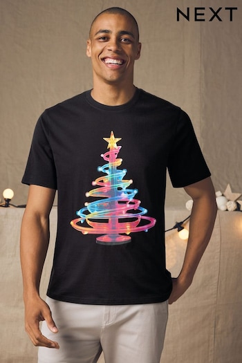 Black Neon Tree Christmas 100% Cotton T-Shirt (B66398) | £0