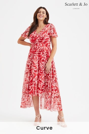 Scarlett & Jo Red Tilly Print Angel Sleeve Sweetheart Dress (B66434) | £90