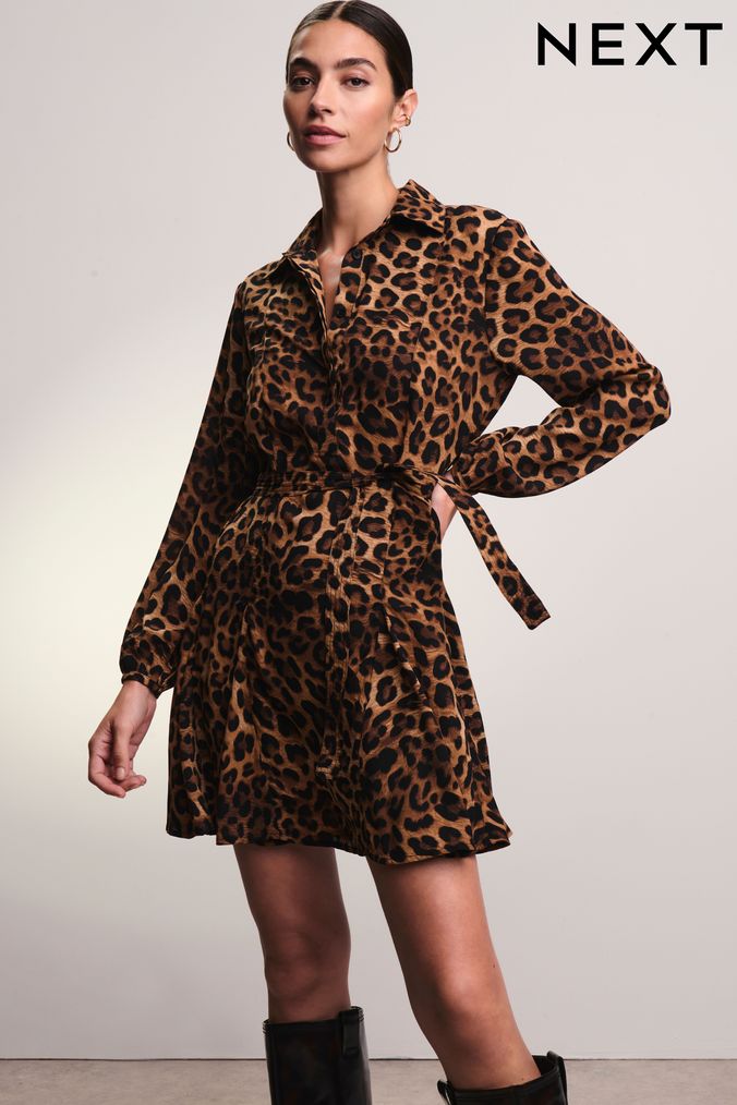 Women s Animal Print Shirt Dresses Knee Length Dresses Next UK