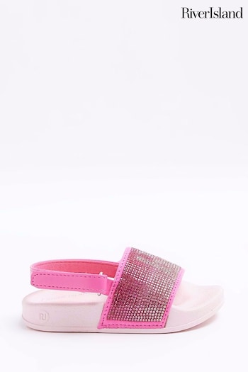 River Island Pink Girls RI Diamonte Sliders (B66518) | £12