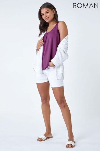 Roman Purple Plain V-Neck Stretch Jersey Vest Top (B66589) | £26