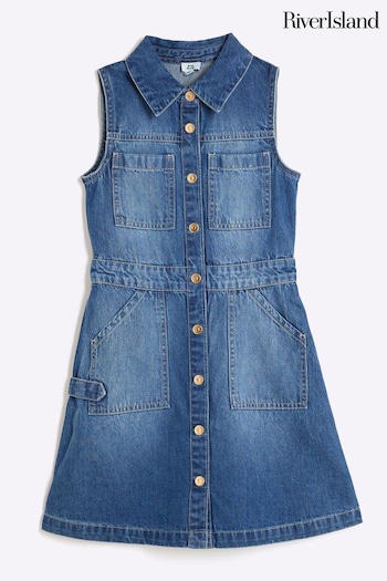 River Island Blue Girls 100% Cotton Denim Pinafore Dress (B66619) | £25