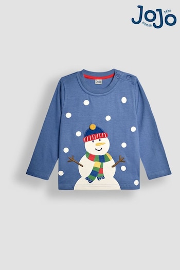 JoJo Maman Bébé Blue Snowman Top (B66632) | £19