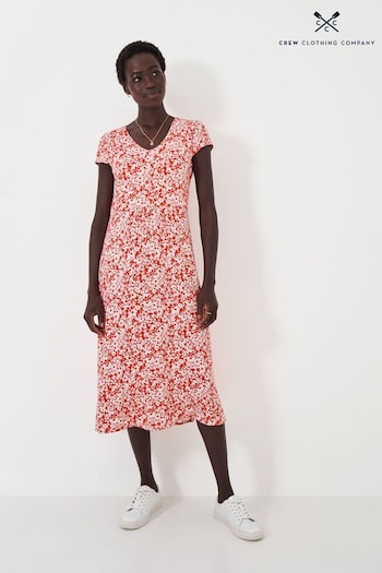 Crew courtes Clothing Company Multi Red Floral Viscose Regular Jersey Dress (B66741) | £65