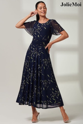 Jolie Moi Blue Elvira Print Mesh Maxi Dress (B66865) | £89