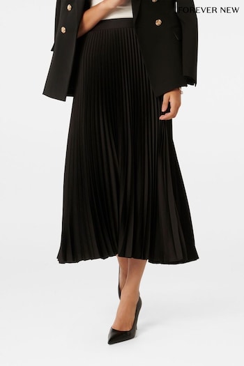Forever New Black Estelle Satin Pleated Maxi Skirt (B66875) | £60