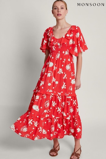 Monsoon Red Lily Tiered Dress (B66903) | £99