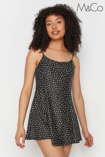 M&Co Black Monotone Spot Fitted Swim Dress (B66914) | £39