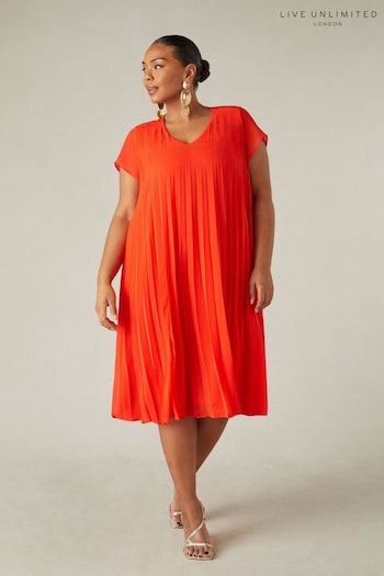 Live Unlimited Curve - Red Chiffon Pleated Dress (B66977) | £79