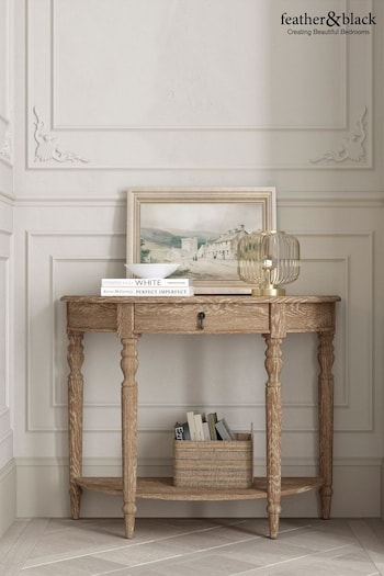 Feather & Black Weathered Oak Loire Wooden Half Moon Console Table (B66981) | £700