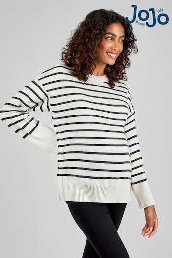 JoJo Maman Bébé Cream Maternity & Nursing Stripe Side Buttoned Jumper (B67134) | £39.50