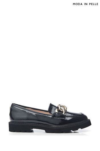 Moda in Pelle Evella Chunky Black Loafers With Chunky Chain Trim (B67170) | £89