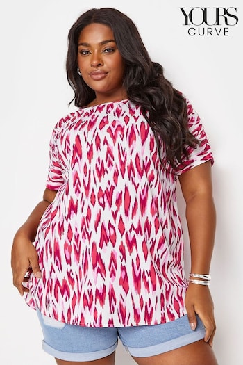Yours Curve Pink Pink Abstract Print Short Sleeve Blouse (B67209) | £22