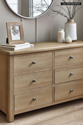 Julian Bowen Brown Memphis Limed 6 Drawer Wide Chest (B67285) | £580