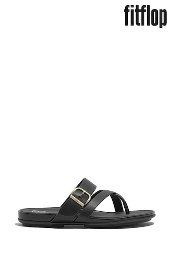 FitFlop Gracie Buckle Toe Post Black Sandals (B67286) | £80