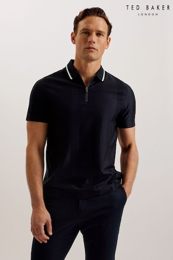 Ted Baker Orbite Blue Slim Fit Jacquard Polo Shirt (B67310) | £75
