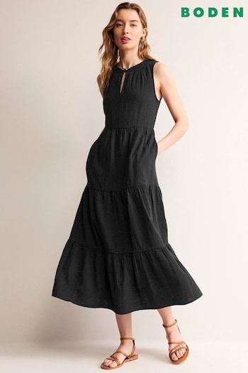 Boden Black Petite Double Cloth Maxi Tiered Dress (B67319) | £90