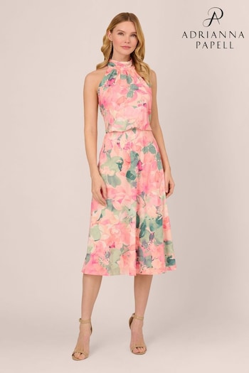 Adrianna Papell Pink Printed Midi Dress (B67339) | £159