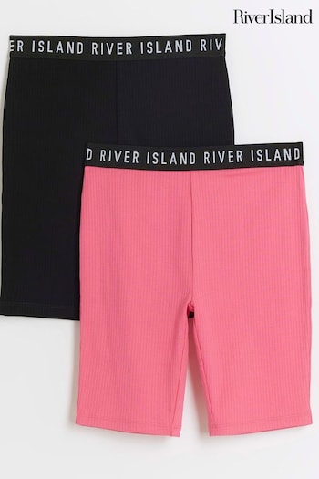 River Island Pink Girls Pink RI Waistband Cycle Shorts 2 Pack (B67385) | £14