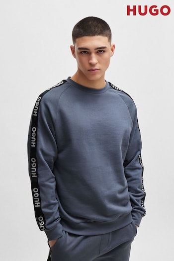 HUGO Blue Cotton-Terry Sweatshirt With Logo Tape and Ribbed Cuffs (B67405) | £89