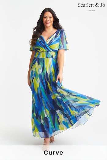 Scarlett & Jo Blue Green Isabelle Rose Angel Sleeve Maxi Dress (B67454) | £95