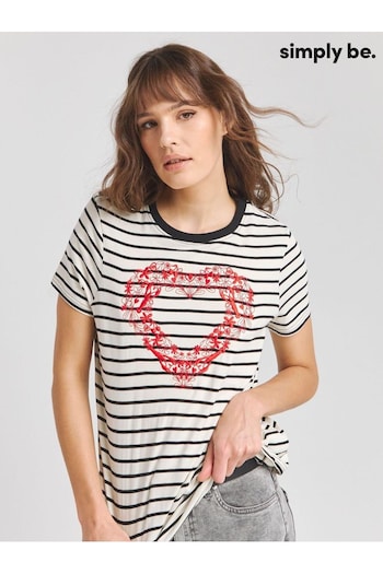 Simply Be Embroidered Heart Slogan Black T-Shirt (B67472) | £14