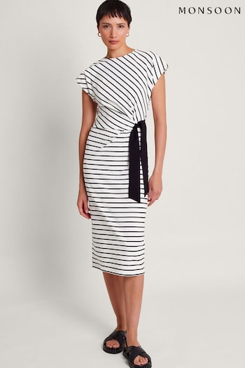 Monsoon White/Black Sanya Stripe Tie Dress (B67590) | £75