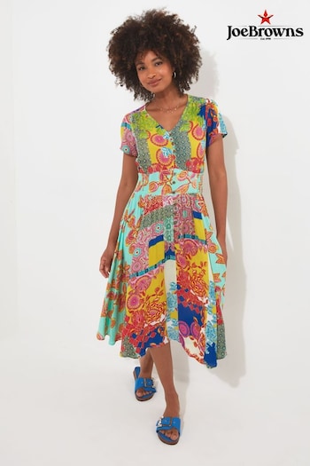 Joe Browns Yellow Patchwork Print Knee Length Godet Panel Dress (B67649) | £53