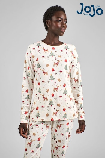 JoJo Maman Bébé Cream Womens Christmas Print Pyjamas Set (B67674) | £39.50