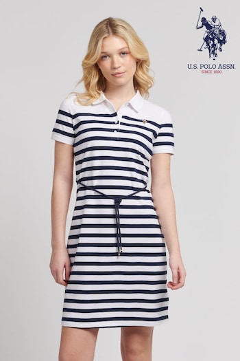 U.S. Polo Bone Assn. Womens Blue Relaxed Stripe Polo Bone Dress (B67677) | £65