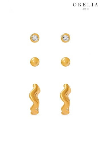 Orelia London Gold Tone Wave Huggie Earrings 6 Pack (B67751) | £30