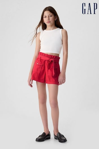 Gap Red Cotton High Waisted Paperbag Denim Shorts (4-13yrs) (B67774) | £22