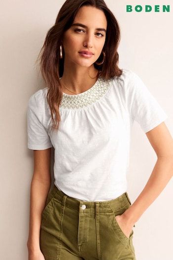 Boden White Smock Neck Puff Sleeve Top (B67826) | £42