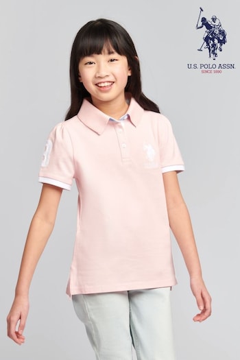 U.S. Grey Polo Assn. Girls Pink Player 3 Pique Grey Polo Shirt (B67902) | £35 - £42