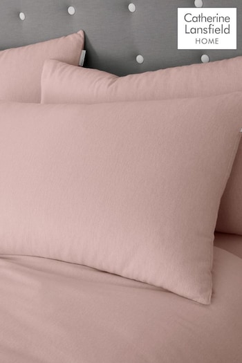 Catherine Lansfield Pink Brushed 100% Cotton Pair of Pillowcases (B68059) | £10