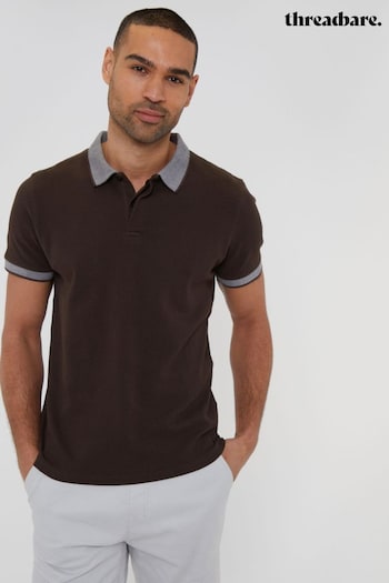 Threadbare Brown Popcorn Cotton Jersey Polo Shirt (B68064) | £20