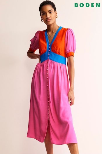 Boden Pink Petite Elsa Midi Tea Dress Minnie (B68102) | £145