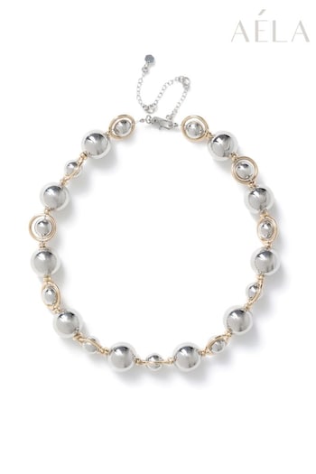 Aela Silver Tone Mixed Metal Orb Rope Necklace (B68153) | £25