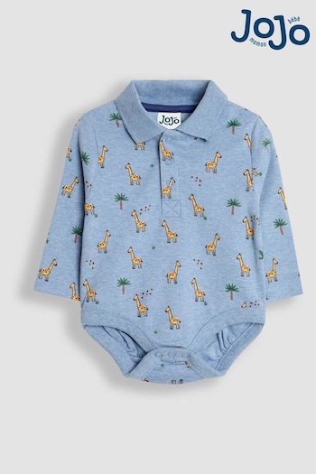 JoJo Maman Bébé Denim Blue Giraffe Printed Polo Shirt Bodysuit (B68165) | £15