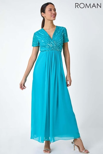 Roman Blue Sequin Embellished Maxi Dress (B68183) | £85