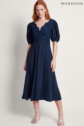 Monsoon Blue Nancy Lace Tea Dress Jersey (B68278) | £130