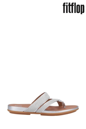FitFlop Silver Gracie Shimmerlux Strappy Toe Post appliqued Sandals (B68348) | £75