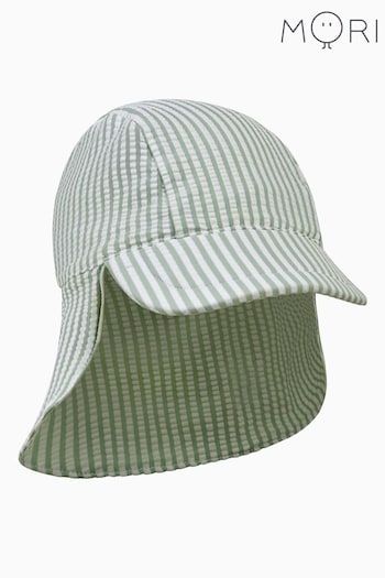MORI Cream UPF 50 Seersucker Sun Safe Green Stripe Swim Hat (B68354) | £17.50