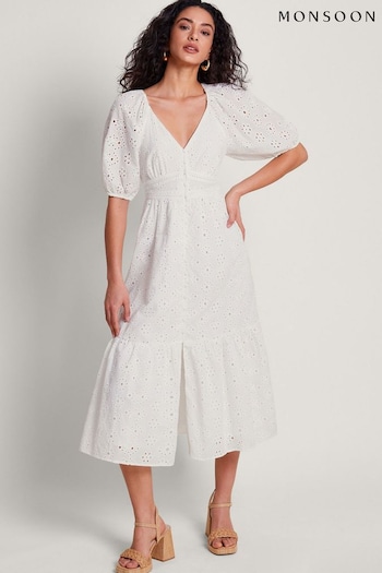 Monsoon White Broderie Bettie Crimson Dress (B68414) | £99